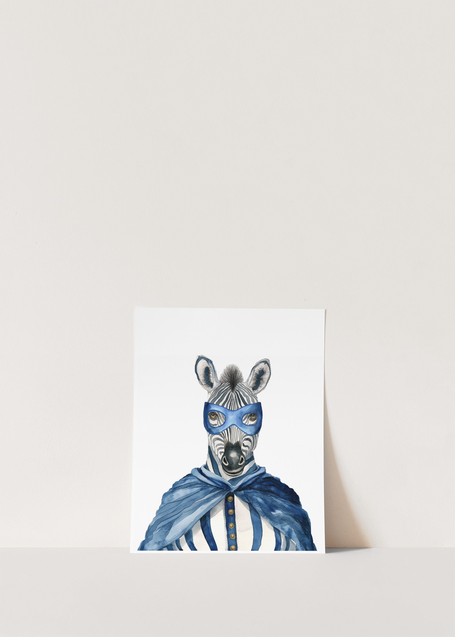 Zebra Superhero Watercolor Art Print – Matted with a Frame or as a Print